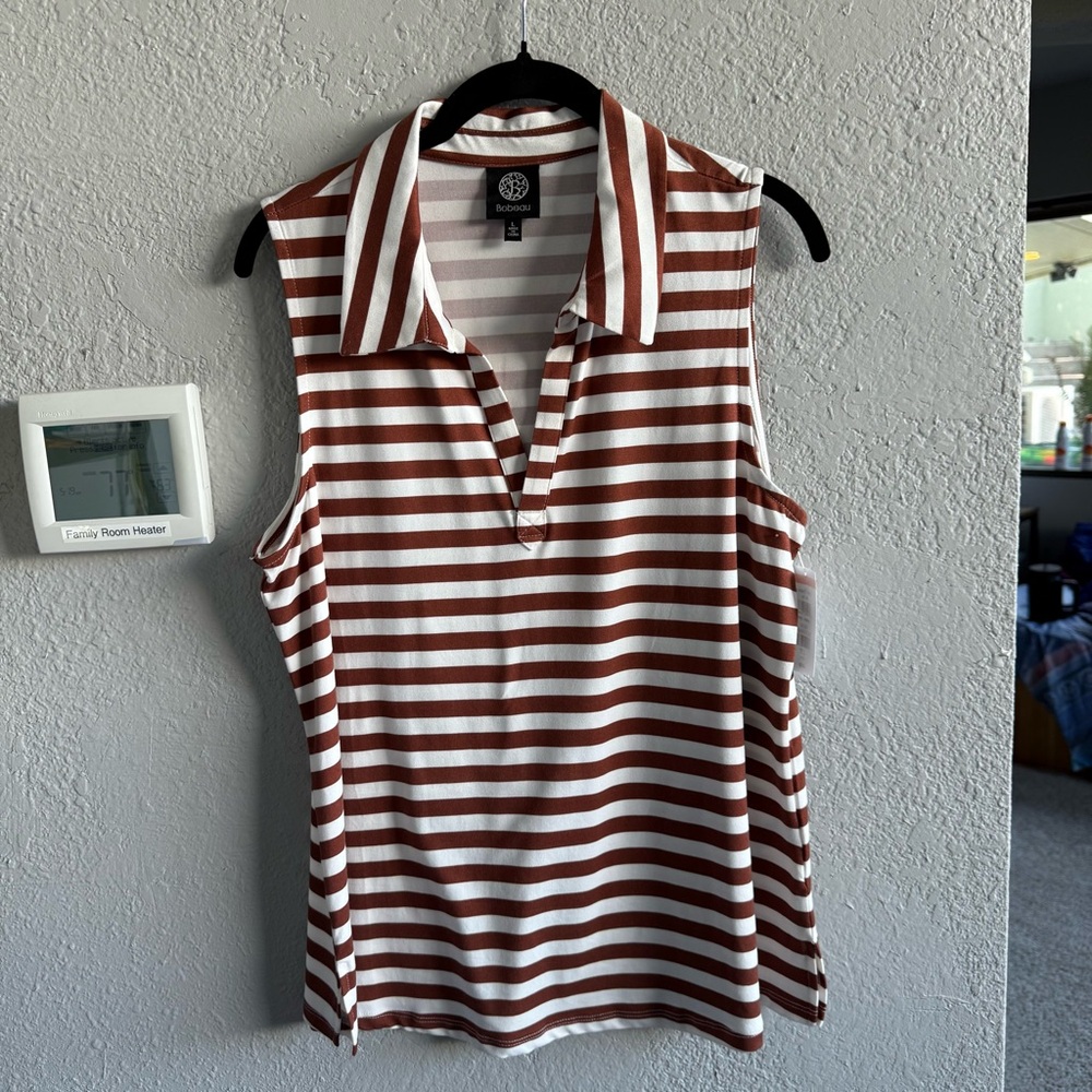 Bobeau Brown and White Striped Tank